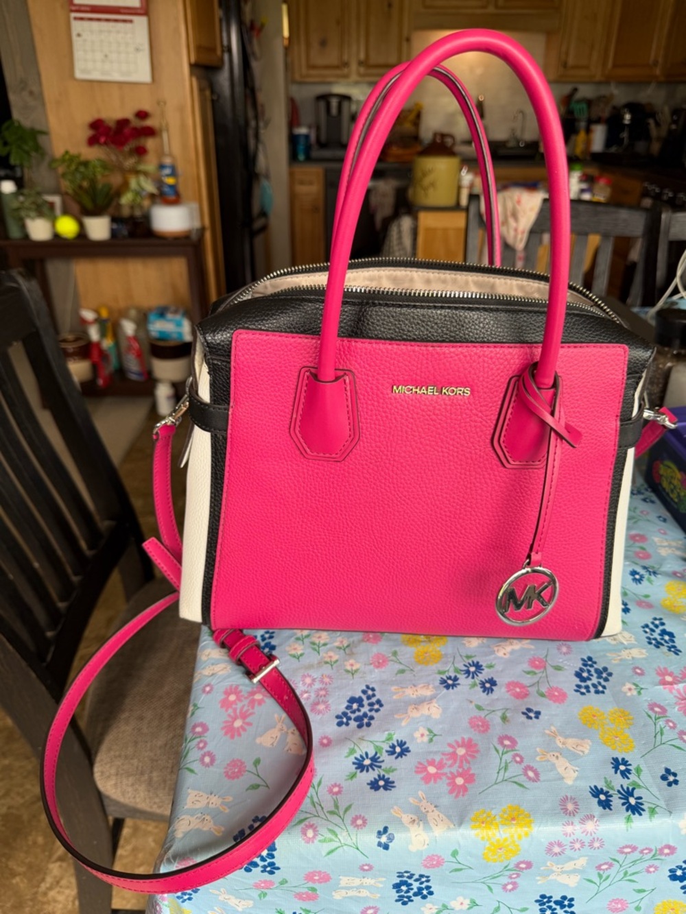Michael Kors Hot Pink, Black & White Colorblock Satchel